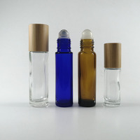 Botol Roll On Minyak Esensial 10 ml, 15ml, 5ml, Botol Roll On Kaca Transparan Dengan Tutup Bambu