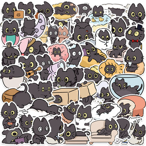 Autocollant en vinyle PET transparent découpé à l'emporte-pièce 50 pièces/sac mignon vilain petit chat noir Graffiti étiquettes auto-adhésives d'étanchéité de sac - Product Image 3