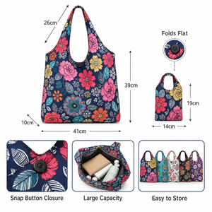 Bolsas de Compras Reutilizables Plegables con Estampado, 41x39cm, Plegables en Bolsa, Impermeables, para Compras, Playa, Mercado, Regalos, al por Mayor, OEM, 13 Diseños - Product Image 2
