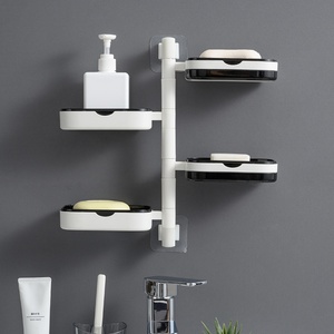 Household Items 2/3/4 Layers <b>Bathroom</b> <b>Shelf</b> Punch-free Wall-mounted Soap Box Rotatable Drain Soap Dish ABS+stainless Steel - Product Image 1
