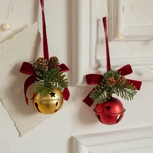 2024 bola Natal logam, dekorasi pesta rumah gantung hadiah untuk pohon Natal, bel Natal logam