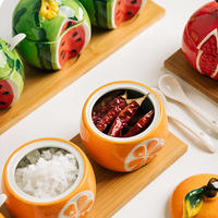 Aangepast Logo Creatief Ontwerp Van Huishoudelijke Keramische Fruitreliëf Kruiden Pot Keuken Benodigdheden Msg Keramische Kruidenpot