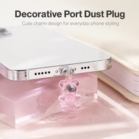 Pendentif Ours Rose Mignon, Bouchon Anti-Poussière pour Téléphone, Protection de Port de Charge en Silicone pour Smartphone Type C Micro USB, Décoration