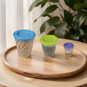 Plastic Circle Modern Minimalist Food Storage Containers Airtight Jars Bins Snack Boxes 5-Piece Set <strong>Microwave</strong> Safe 8 oz <strong>Small</strong> - Product Image 4