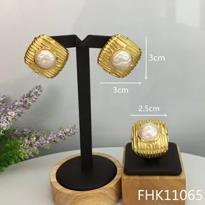 गहने 18 k सऊदी सोने Suppliers-Yuminglai FHK11065 इतालवी सोना मढ़वाया आभूषण सेट नई फैशन कान की बाली और अंगूठी गहने सेट 18 k सोने के गहने
