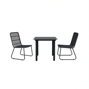 <b>Black</b> Poly Rattan Dining Set With Powder Coated Steel <b>Frame</b> For Garden Use - Product Image 1