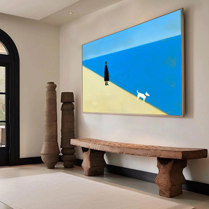 <span class=keywords><strong>Stampa</strong></span> <span class=keywords><strong>su</strong></span> Tela Minimalista 'The Companion' <span class=keywords><strong>con</strong></span> Cornice in Legno, Arte Murale Moderna, Decorazione d'Interni, Stile Pittura a Olio di Paesaggio Marino - Product Image 5