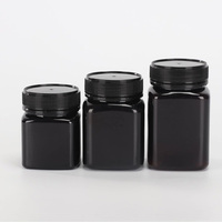 Pot carré en plastique PET transparent brun foncé de qualité alimentaire pour médicaments, vide, avec bouchon inviolable, pour miel de Manuka, 250g 500g 1000g