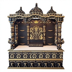 Templo de Madera Tallado a Mano con Acabado Natural para el Hogar, Gran Mandir de Madera de Teca para el Hogar, Compre un Templo de Madera de Teca con Cúpula Superior - Product Image 3