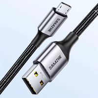 Câble de charge et de données USB-A vers Micro USB 2A SAMZHE 1m en nylon tressé noir, conducteur en cuivre pur USB2.0 pour téléphone portable et batterie externe