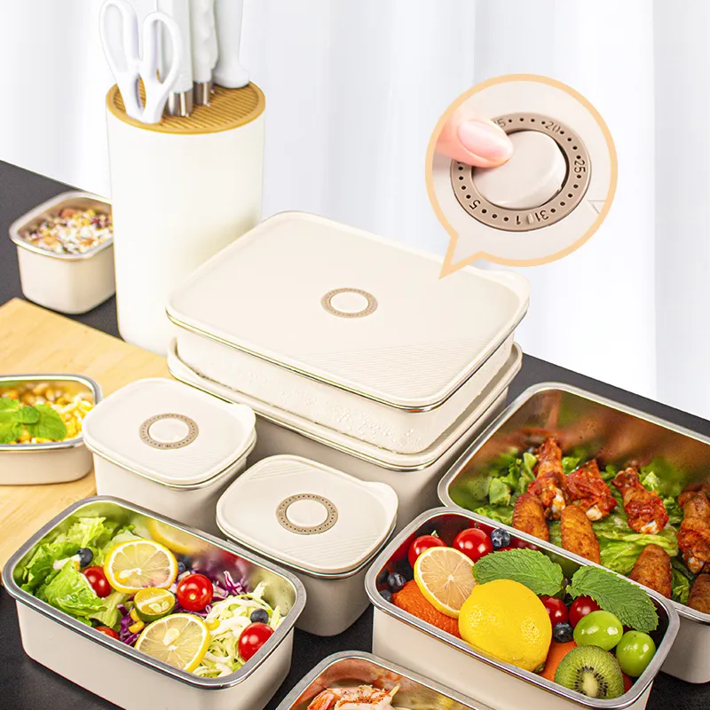 Roestvrijstalen Food Grade Japanse Vershouddozen Keuken Voedsel Opslag Container Custom Bento Box Met Tijd Etikettering