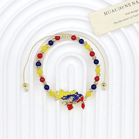 CH-JDT781 Bracelet tendance en perles de verre bleues, jaunes et rouges, bracelet en émail avec carte, bijoux en cuivre faits à la main, vente en gros pour femmes