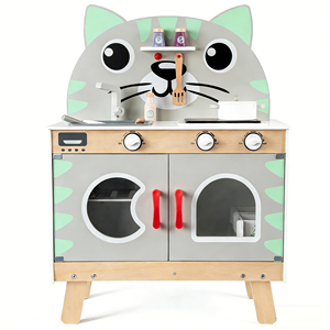 Jouet en <span class=keywords><strong>bois</strong></span> pour enfants, vert, pour l'éveil éducatif, avec jeu de rôle de cuisine, poupée chat, cuisinière de simulation et cuisinière de cuisine - Product Image 2