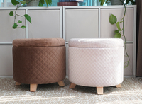 Pouf en velours Gonflable Repose-pieds Chaise De Stockage Bouffée Boîte Ronde Moderne Tufté Tissu Tabouret
