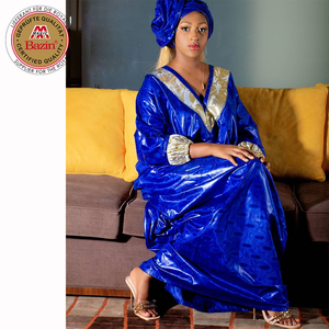 Phi bazin Riche ăn mặc với thổ cẩm thêu Nigeria phụ nữ Wedding party <span class=keywords><strong>boubou</strong></span> dashiki Hoàng Gia Màu Xanh senegal cộng với kích thước vải - Product Image 5
