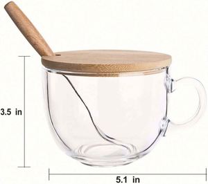Glass Coffee Mug 15OZ <b>Clear</b> with Bamboo Lids & Spoon Eco-Friendly Custom Logo for Coffee Tea Milk Oats Yoghurt - Product Image 6