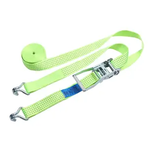 Professional Factory 2" Green White Zinc Buckle Ratchet Tie Downs Strap With Double J Hook For Cargo Control