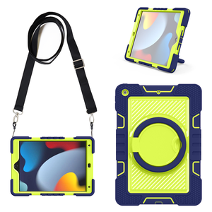 Étui robuste pour tablette avec bandoulière pour iPad 10,2 pouces, housse de protection bleu marine et vert lime avec support et poignée - Product Image 1
