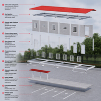 Maison modulaire linéaire à un étage en conteneurs préfabriqués, structure en acier pour bureau de chantier ou dortoir