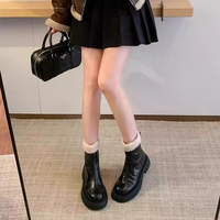Bottes mi-mollet noires pour femmes à plateforme, avec col en fourrure crème, fermeture éclair latérale, semelle épaisse à crampons, chaussures décontractées chaudes