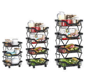 Hot Sale Foldable Fruit Vegetable Storage Metal Wire 3 tier 4 tier 5 tier Fruit Basket Kitchen Fruit Basket