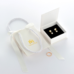 GLAMPKG Paper Magnetic <b>Book</b> <b>Box</b> Black Foam Insert Microfiber Pouch Paper Handle Ribbon Bag Gold Logo Jewelry Packaging Set - Product Image 3