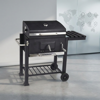 Barbecue au charbon de bois noir haute capacité et stable, multifonctionnel, avec grille réglable en hauteur, cendrier et four de rangement, pour 7-8 personnes