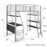 Lit mezzanine moderne et élégant en métal avec escalier intégré et espace de travail, hauteur réglable pour chambre à coucher