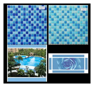 Foshan supply blue swimming pool mosaic blue glass mosaic tiles for swimming pool blue multi color mosaic