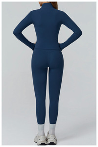 Nuevo Conjunto de Yoga Personalizado de Venta Caliente: Top Deportivo Transpirable con Bloques de Color y Cintura Elástica, Chaqueta con Cremallera y Leggings de Cintura Alta para Gimnasio - Product Image 4