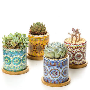 Mignon Nordique Simple Mandala Motifs Cylindre Succulent Céramique Pot De <span class=keywords><strong>Fleurs</strong></span> Bambou Plateau Jardin Extérieur Cadeau De Noël De Table - Product Image 1
