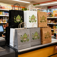 Sacs en papier kraft de luxe biodégradables et écologiques, durables, avec poignées en corde de coton et ruban, logo personnalisé, pour cadeaux, supermarchés et aliments