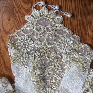 <span class=keywords><strong>Nappe</strong></span> de table ronde en organza brodée et perlée dorée, élégante et bon marché, fabriquée en usine - Product Image 2