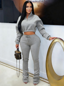 PASUXI <span class=keywords><strong>2026</strong></span> Setelan Olahraga Kasual Wanita 2 Potong, Setelan Musim Dingin Wanita Trendi dengan Jaket Zip dan Celana Flare Berikat Tali - Product Image 5