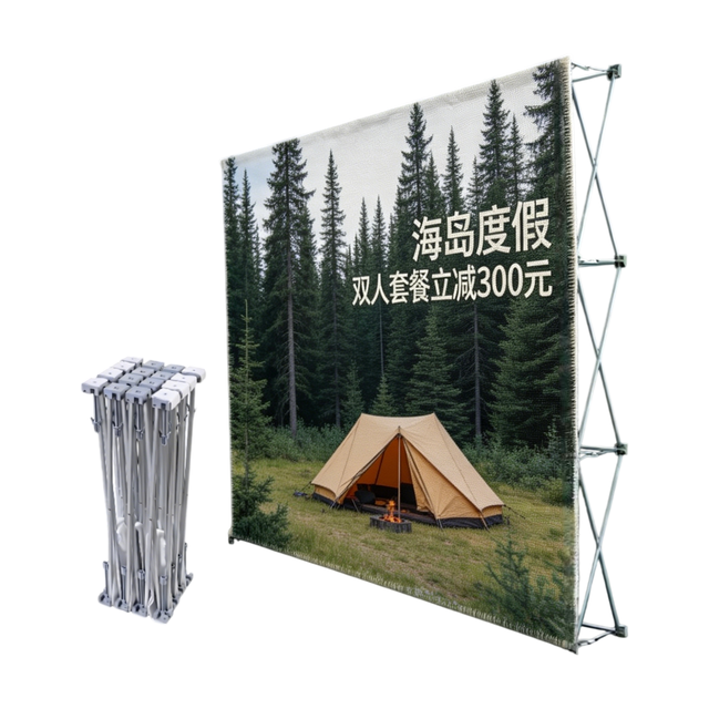 Reusable Trade Show Display with Foldable Aluminum Grid and Magic Tape Graphic System Backdrop Fabric