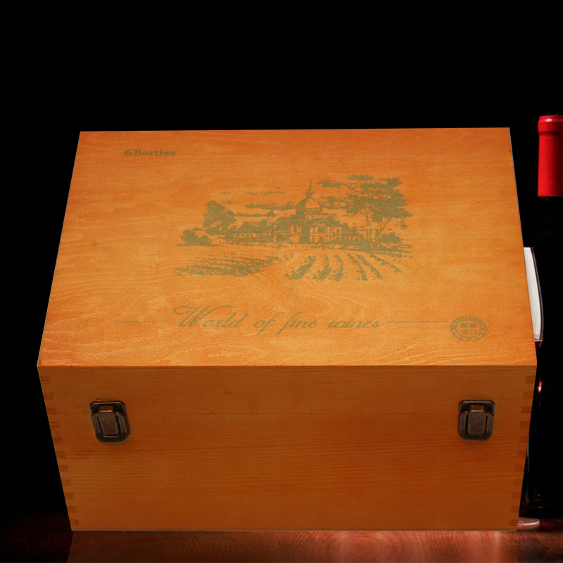 Винтажная светло-коричневая деревянная коробка для вина, 6 бутылок