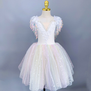 Vestido de Ballet Profesional Largo y Romántico para Niñas, Tutú de Ballet Lírico, Tutú de Baile de Cisne Pequeño - Product Image 3