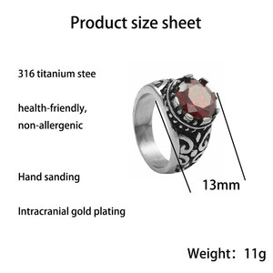 yunnique Retro Men's Stainless Steel <b>Rings</b> With <b>Black</b> Red Clear Stone Bezel Setting Geometric Design Gift Jewelry - Product Image 5
