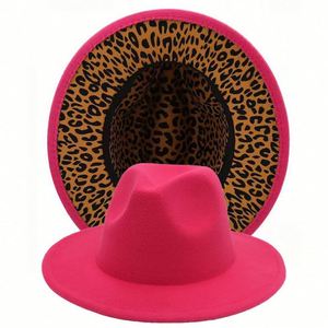Sombreros Fedora con Estampado de Leopardo en Dos Tonos, Sombrero de Fieltro Estilo Jazz, Casual, de Invierno, con Ala Ancha, Venta al Por Mayor - Product Image 5