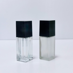Custom Makeup 30ml Empty Square Cosmetic Packaging Transparent Frosted Liquid Foundation Glass <b>Bottle</b> With <b>Pump</b> - Product Image 5
