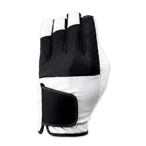 Guante de golf para mano derecha, medio dedo, malla transpirable, guante deportivo unisex, cierre de gancho y bucle, blanco y negro - Product Image 1