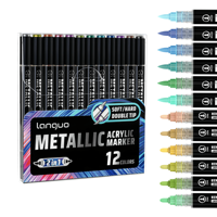 Marqueurs de peinture acrylique à double pointe, 12 couleurs, pointe pinceau, pointe fine, non toxiques, inodores, séchage rapide, stylos de peinture artistique, ensemble en matériau PET