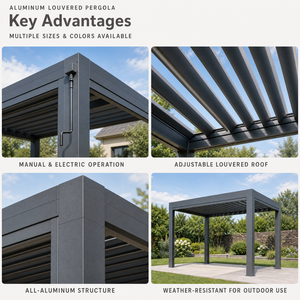 <span class=keywords><strong>Pergola</strong></span> <span class=keywords><strong>Bioclimatique</strong></span> Moderne d'Extérieur en Aluminium avec Lames Orientables, Imperméable, pour Terrasse et Jardin - Product Image 5