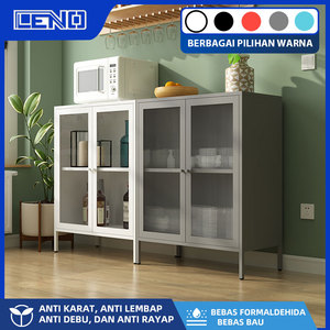 Buffet de rangement en métal en fer Armoire de buffet 2 portes en rotin Casier en acier pour salon couloir salle à manger Armoires de cuisine - Product Image 5