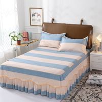 Ensemble de jupes de lit double couche, couvre-lit imprimé floral en coton, jupe de lit bilatérale + 2 paires de taies d'oreiller