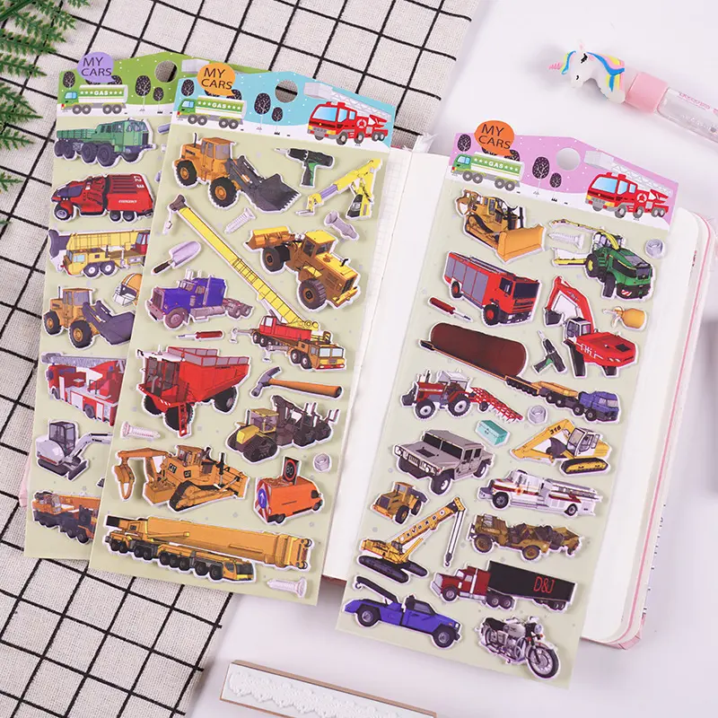 Nicro Schattige 3D Schilderen Diy Stickers Kits Techniek Voertuig Bouw Cartoon Stickers Verjaardag Decor Kids Kind Puzzel