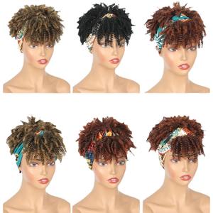 Perruque synthétique afro courte bouclée crépue en soie glacée avec bandeau, 6 pouces, entièrement mécanisée, sans dentelle, en fibre américaine haute température - Product Image 2