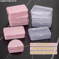 Boîte de rangement pour ongles en PP transparente rose rectangulaire avec couvercle à clipser, mini boîte mignonne pour cotons-tiges