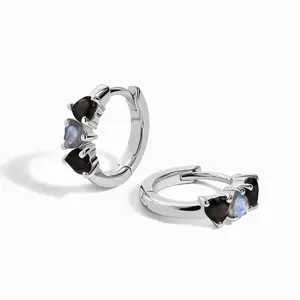 925 Sterling Silver Black Obsidian and Labradorite Lovely Heart Rose Gold Plated Earrings for Wholesale