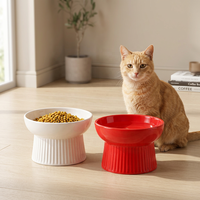 Bol surélevé personnalisé en céramique pour animaux de compagnie, gamelle surélevée pour chat, bol à nourriture en porcelaine blanc et rouge pour chiens et chats